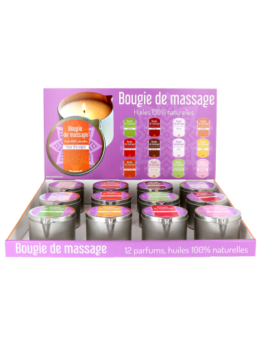 Bougie de massage + Présentoir OFFERT + 12 bougies OFFERTES