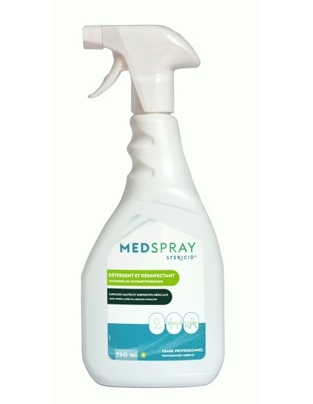 Spray détergent nettoyant et désinfectant pour surfaces, petit matériel, dispositifs médicaux