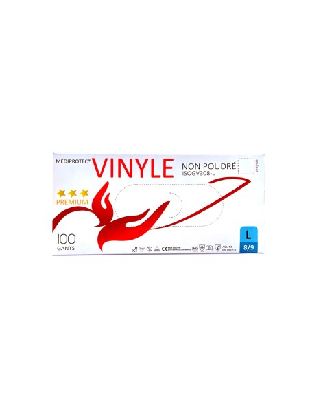Gant Vinyle Non Poudré - Taille L - Boîte de 100 pièces