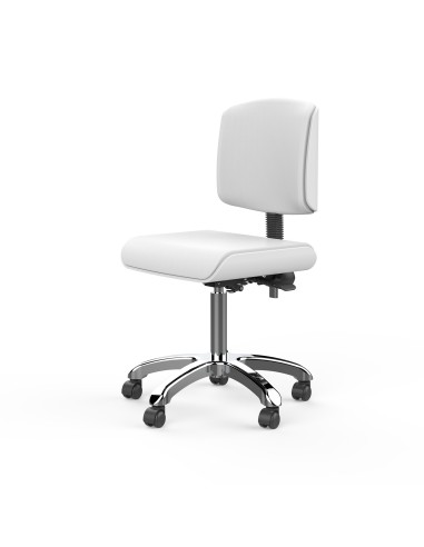 Tabouret de Massage Professionnel ZOI Blanc | Assise Plate & Dos Bois