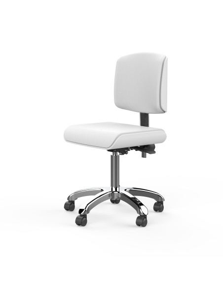 Tabouret de Massage Professionnel ZOI Blanc | Assise Plate & Dos Bois