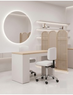 Tabouret de Massage Professionnel ZOI Blanc | Assise Plate & Dos Bois