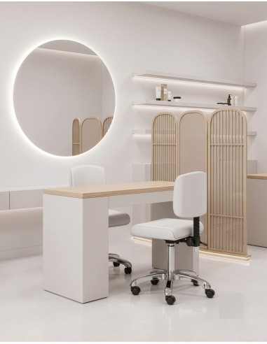 Tabouret de Massage Professionnel ZOI Blanc | Assise Plate & Dos Bois