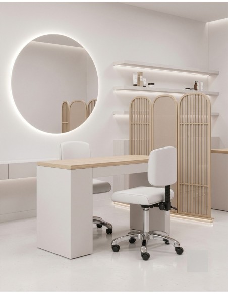 Tabouret de Massage Professionnel ZOI Blanc | Assise Plate & Dos Bois